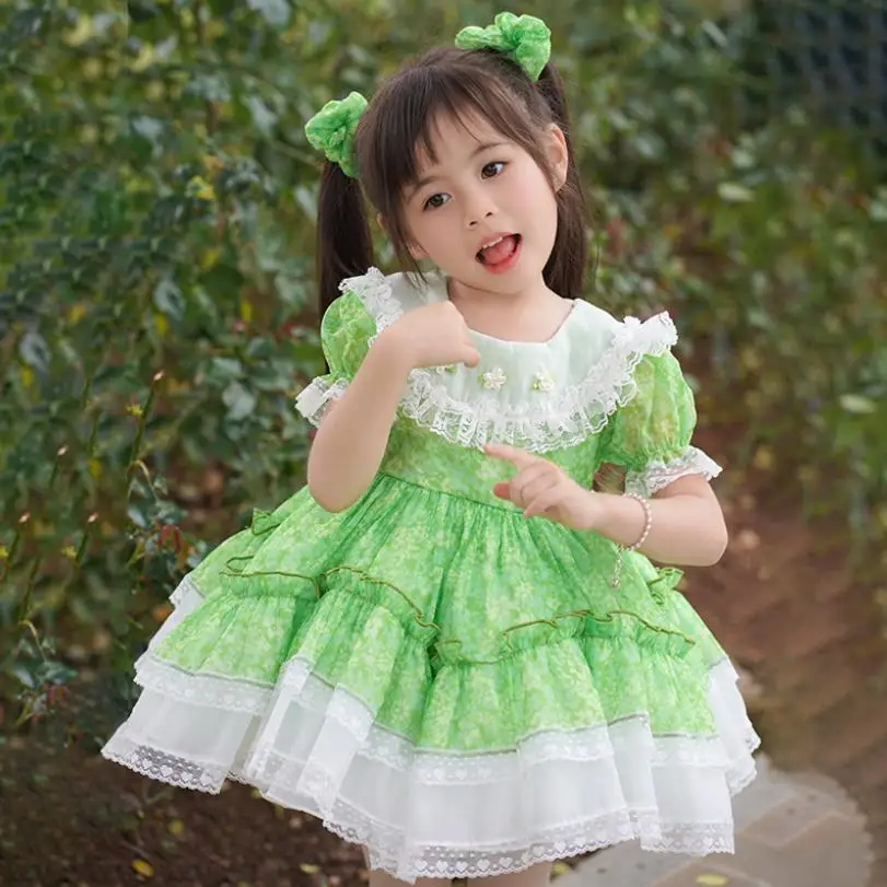 2023 Летнее новое детское бальное платье принцессы в стиле испанской Лолиты с кружевным принтом, платье для девочек на День рождения, Пасху Ид, A2582