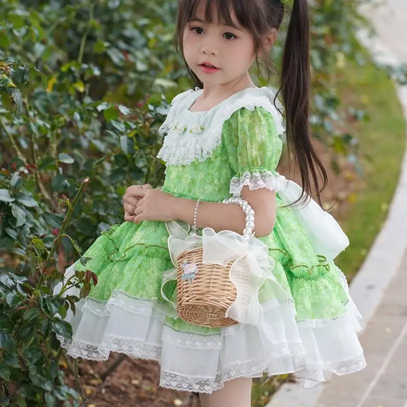2023 Летнее новое детское бальное платье принцессы в стиле испанской Лолиты с кружевным принтом, платье для девочек на День рождения, Пасху Ид, A2582