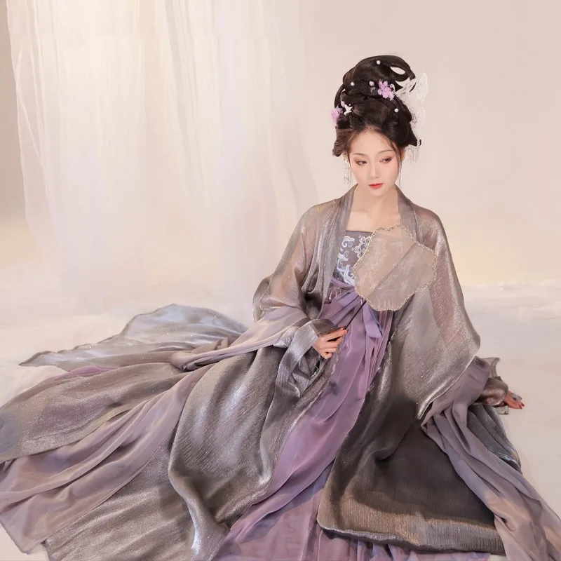 Летнее оригинальное платье Hanfu 2023, женская юбка Хэзи с вышивкой Тан, рубашка с большим рукавом, весенне-летний комплект из трех предметов