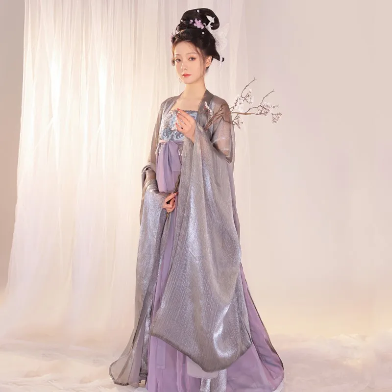 Летнее оригинальное платье Hanfu 2023, женская юбка Хэзи с вышивкой Тан, рубашка с большим рукавом, весенне-летний комплект из трех предметов