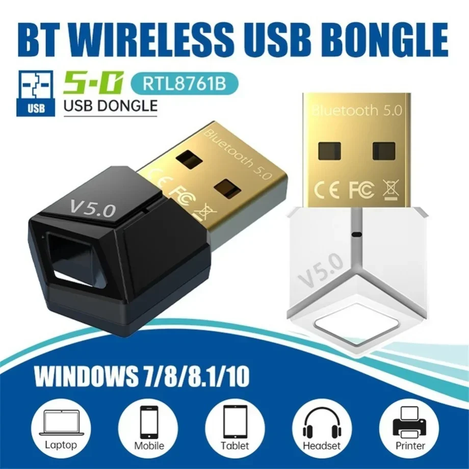 USB-ключ Bluetooth 5.0 Адаптер Приемник Беспроводной музыки с низкой задержкой Мини-передатчик Bluthooth для ПК/ передачи файлов RTL8761B