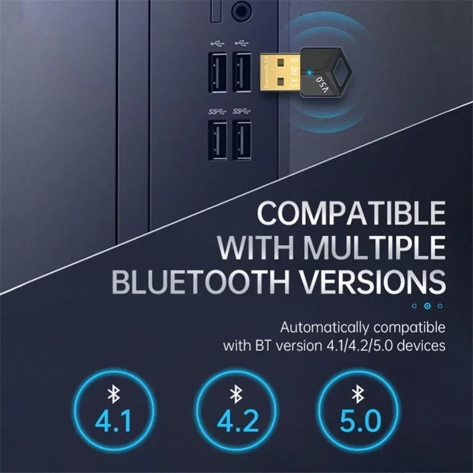 USB-ключ Bluetooth 5.0 Адаптер Приемник Беспроводной музыки с низкой задержкой Мини-передатчик Bluthooth для ПК/ передачи файлов RTL8761B