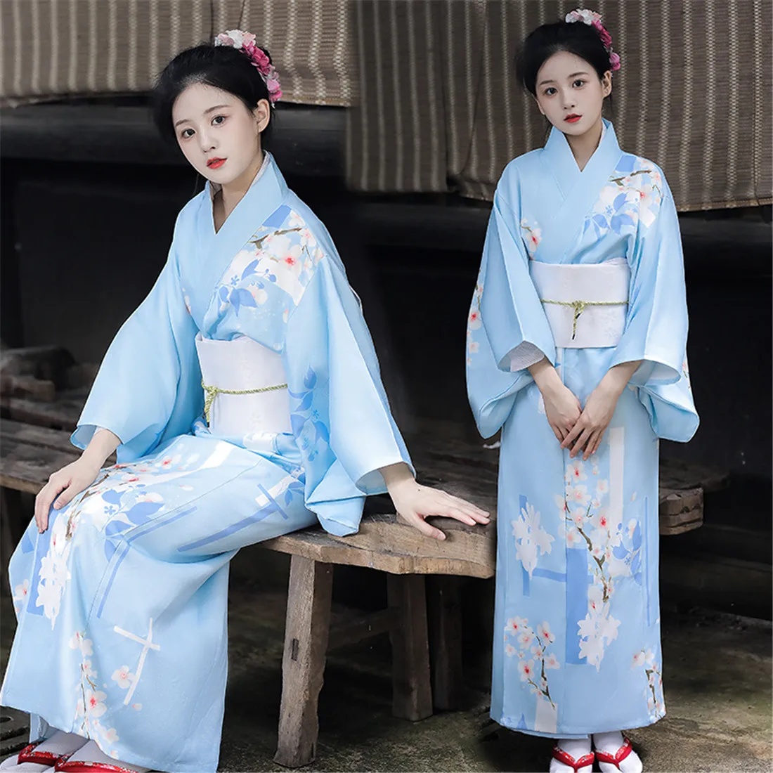Японское Традиционное Платье-Кимоно С Цветочным Принтом Оби, Воздушные Платья, Костюм Для Женщин, Женская Гейша, Хаори, Юката, Кимоно, Костюм