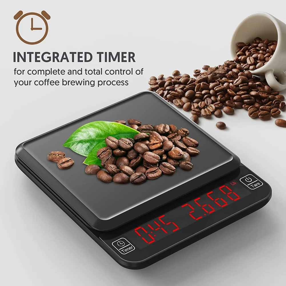 Кофейные весы с таймером, Весы для эспрессо, 3 кг / 0,1 г, цифровые прецизионные кофейные весы, Многофункциональные кухонные весы