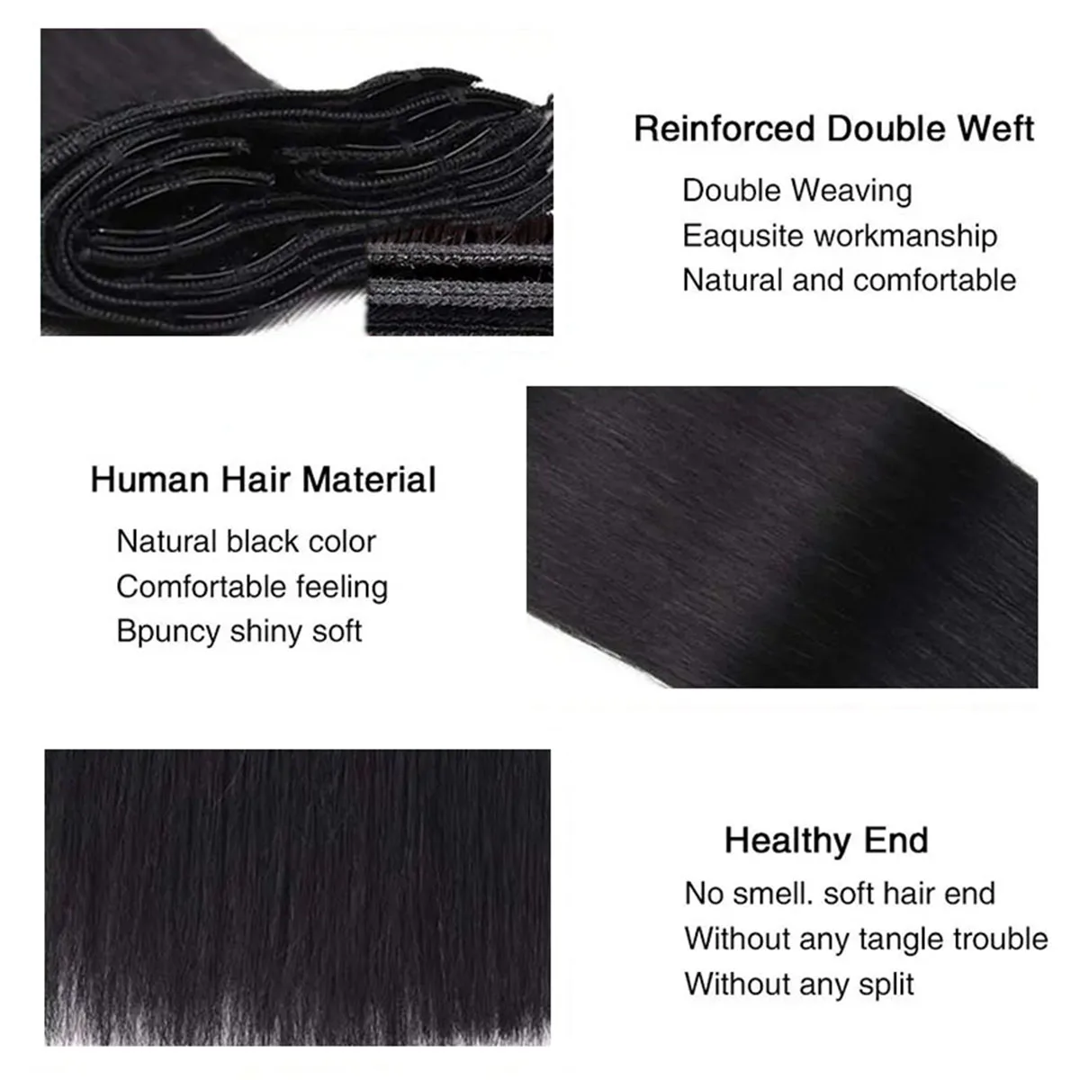 26-Дюймовая Прямая Заколка В Человеческих Волосах Для Наращивания Волос Черные Женщины 100% Набор Человеческих Волос Virgin Hair # 1B Натуральный Черный Цвет