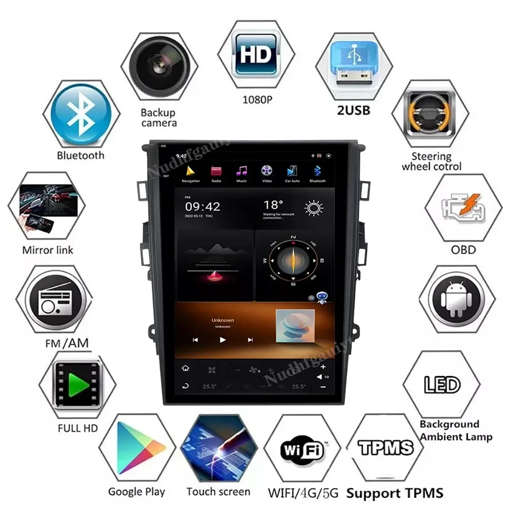 Для Ford Mondeo 2013-2018 Tesla Style Android 11 Автомобильный DVD Мультимедийный плеер Авто радио GPS Навигация 4G WIFI стерео видео DSP
