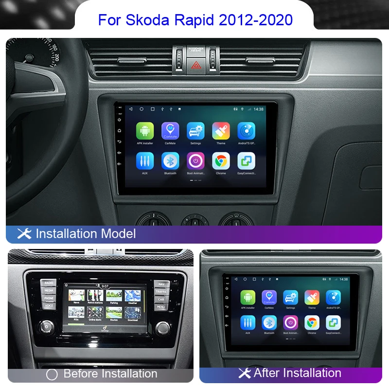 Автомагнитола 8 + 256 Android 12 для Skoda Rapid 2012 2013 2014 - 2020 Carplay Multimedia 4G Wifi DSP GPS DVD 2 DIN Автомагнитола Стерео