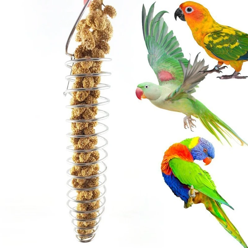 Спиральная кормушка для птиц, держатель для фруктов с просом для попугая - нержавеющая сталь