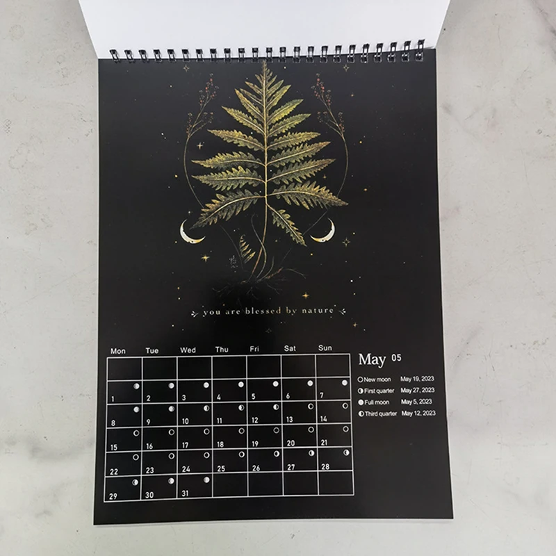 Лунный календарь Dark Forest 2024 размером 12 X 8 дюймов Содержит 12 оригинальных иллюстраций, нарисованных в течение года, 12 ежемесячных красочных