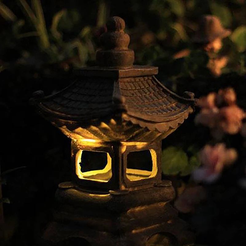 2X Украшение внутреннего двора в японском стиле, полимерная солнечная лампа, дворцовые фонари, ландшафтные светильники Дзен, украшение для домашнего садоводства