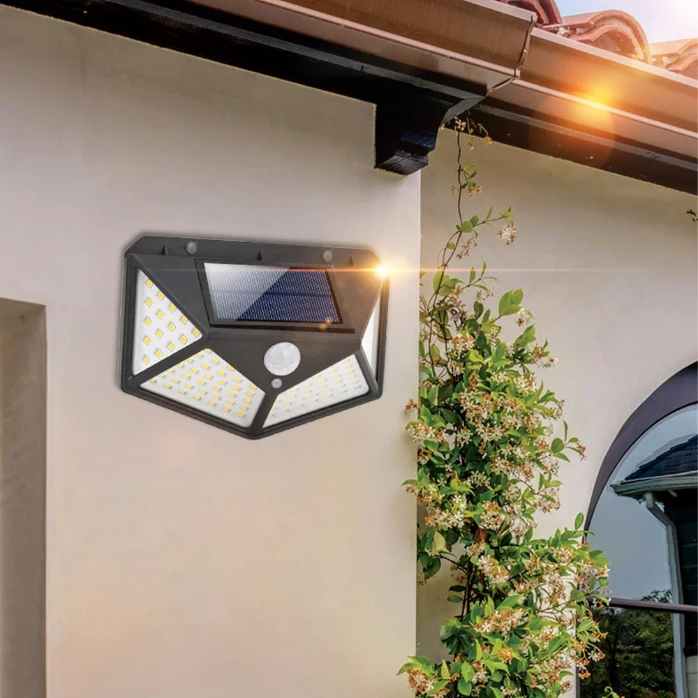 Солнечная Наружная светодиодная водонепроницаемая лампа с датчиком движения для садовых заборов, дворов, веранд, настенный светильник IP65 с четырехсторонним освещением