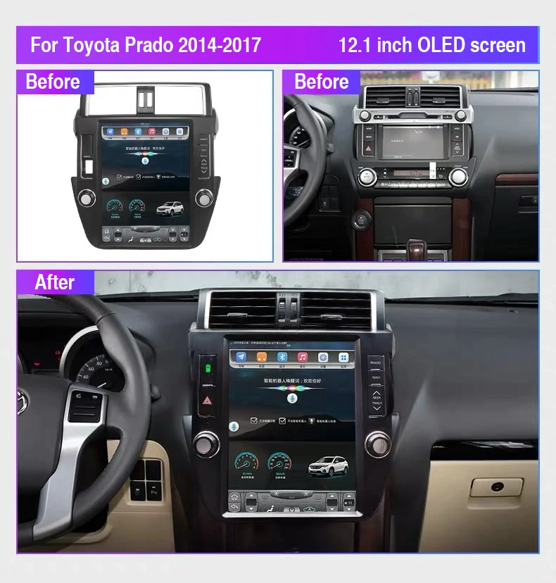 ZOYOSKII Android 10-12, 1 дюймовый вертикальный экран в стиле Tesla Автомобильный радиоприемник GPS Bluetooth навигационный плеер для Toyota Prado 2014-2017