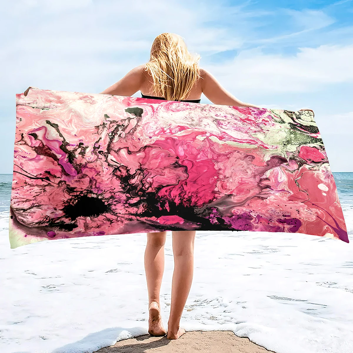 Быстросохнущее Пескостойкое Компактное Пляжное Одеяло, Мягкое Впитывающее Легкое Длинное Широкое Упаковываемое Полотенце Summer Thing Sheet С Мраморным Принтом