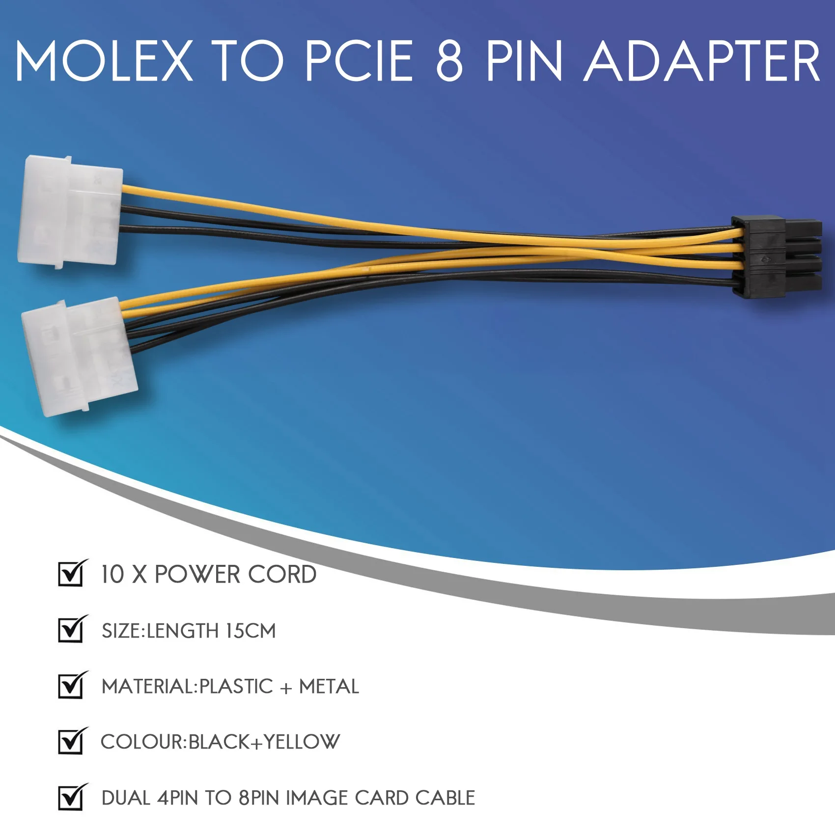 10ШТ 2 Molex 4-Контактный к 8-Контактной Видеокарте PCI Express Кабель Преобразователя Питания Блока питания Pci-E ATX-Кабель Адаптера Molex к Pcie 8-Контактный