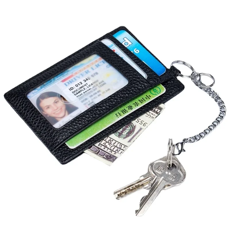 Однотонный маленький футляр для карт, настоящая сумка для самовывоза, цепочка для ключей, RFID-противоугонная щетка, Ультратонкий мини-футляр для карт, который можно повесить на шею.