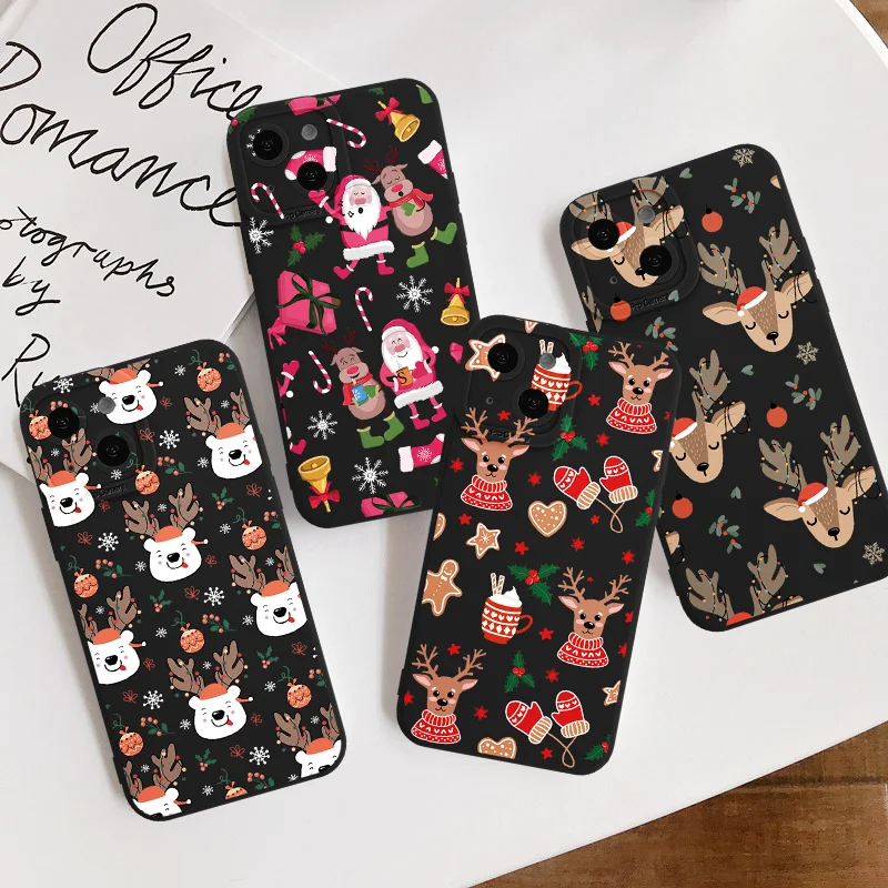 Мультяшный чехол для телефона Merry Christmas с милым оленем для iPhone 15 14 13 11 12 Mini Pro Xs Max XR X SE 3 2022 2020 7 8 Plus Бампер