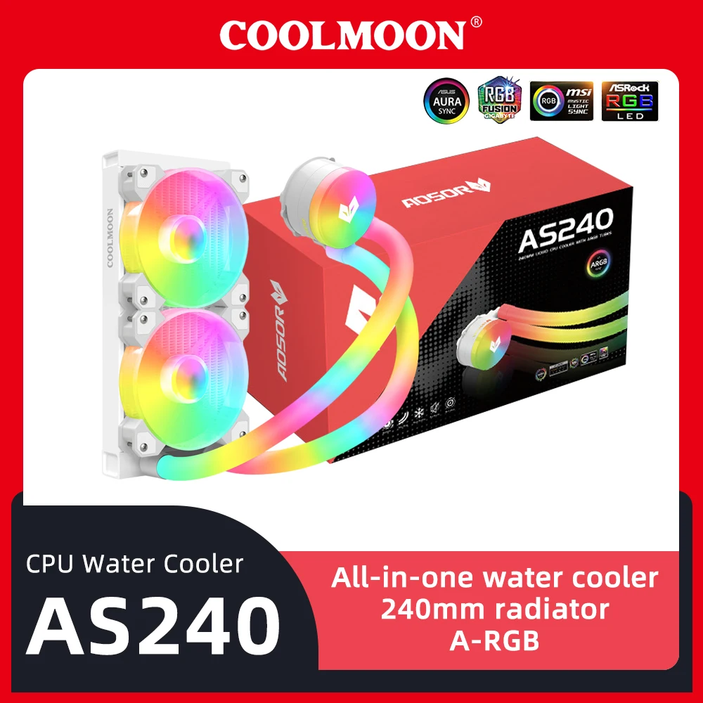 Coolmoon CPU Water Cooler All-in-one AS240 DIY Fluid Gaming Loop AM5 LGA 1700 Процессорный блок 240 мм Радиатор 800-1800 об/мин