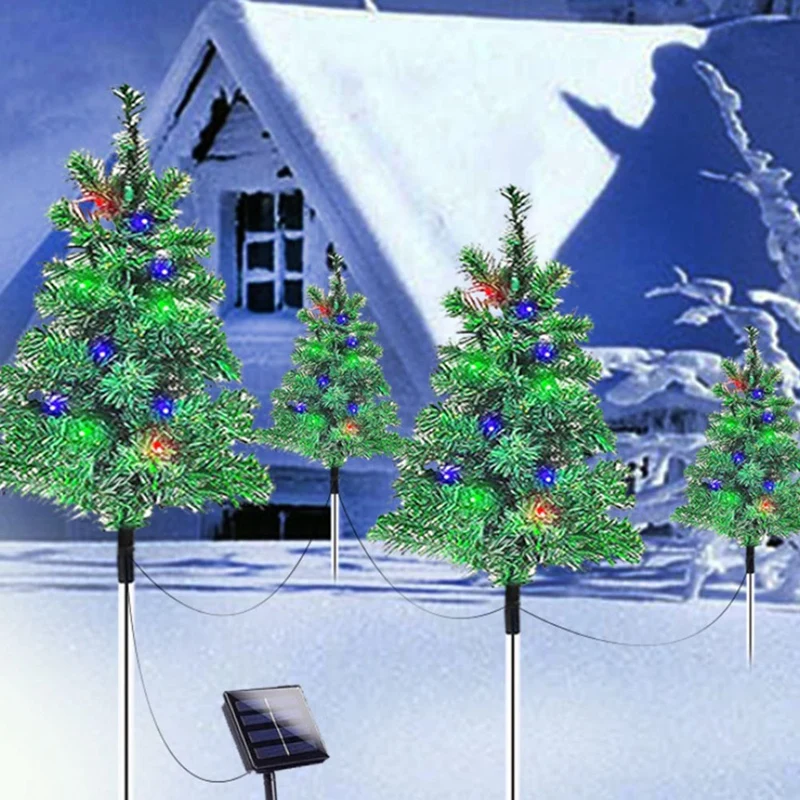 4 комплекта маленьких рождественских елочных гирлянд на солнечной батарее, мини-рождественская елка с подсветкой Для украшения наружных дорожек, крыльца, двора Долговечны