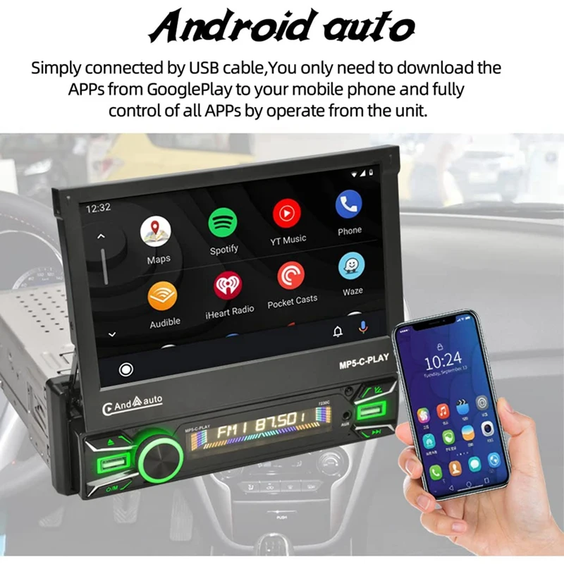 1 комплект Электрического Откидного Автомобильного Радиоприемника С Сенсорным Экраном 1Din Автомобильный Стерео Беспроводной Carplay Android Auto 7In