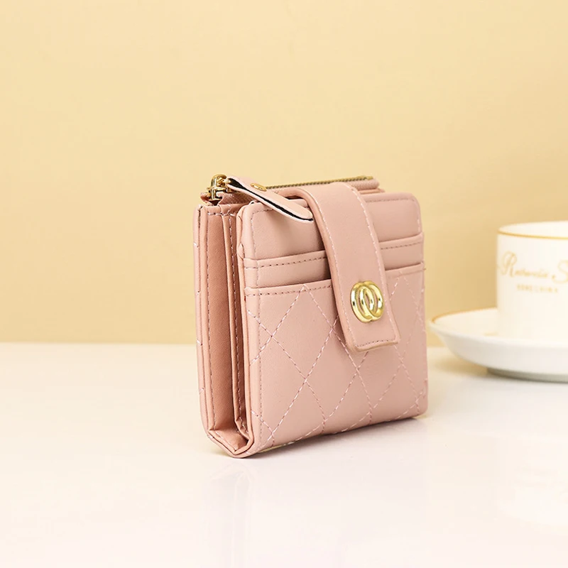 Женская короткая сумочка, кожаный дизайнерский роскошный кошелек, держатель для карт и монет, Маленький держатель для удостоверения личности, кошелек, Пряжка, Клатч на молнии, Розовый