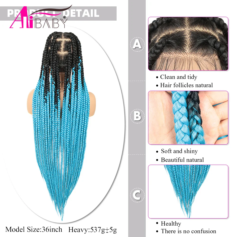 36-дюймовая коробка с полным кружевом спереди, плетеные парики для женщин из длинных прямых синтетических волокон, полный парик из кружевной косы с детскими волосами
