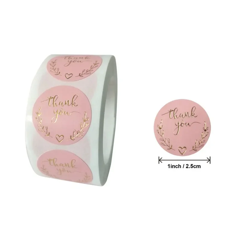 500 шт. / лот Розовые Бумажные Бронзовые наклейки с благодарностью, пакеты для еды, Уплотнительные наклейки ручной работы, бизнес-этикетка, наклейка диаметром 25 мм