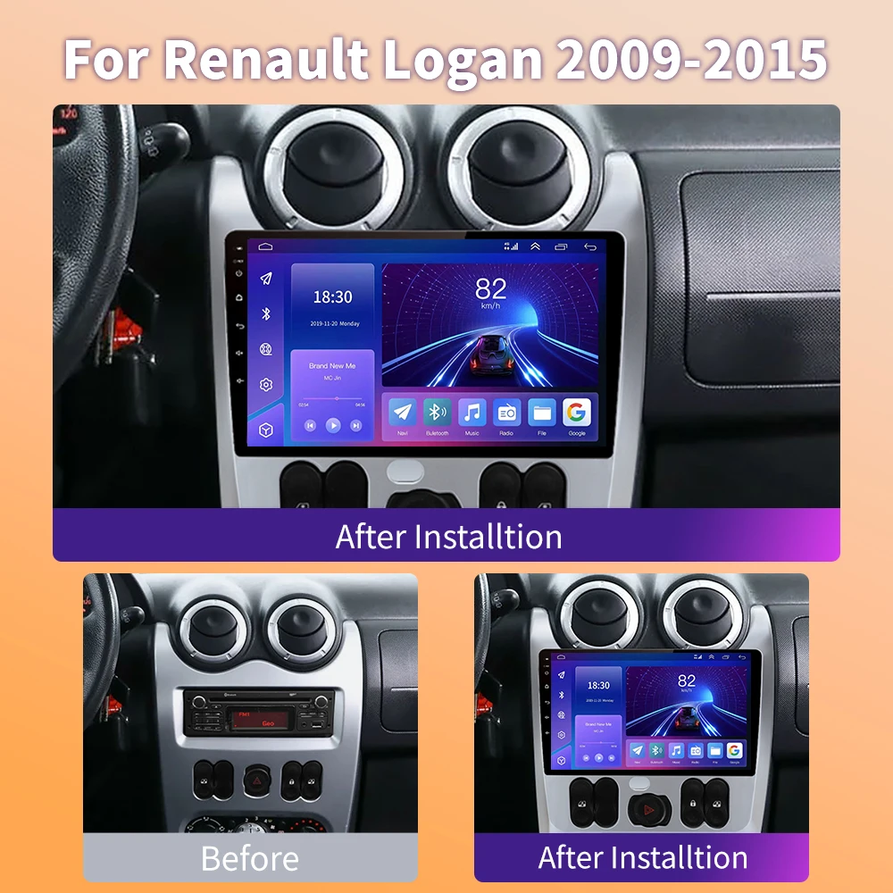 2din 4 + 64G Авто Android Радио Мультимедийный Плеер Carplay Gps Navigatie Geen Для Renault Logan 1 Sandero dacia Duster 2009-2015