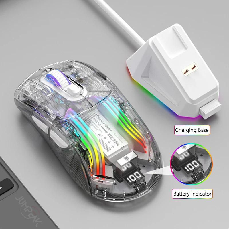 JUMPEAK Прозрачная Игровая Мышь RGB Bluetooth Беспроводная С Проводным Цифровым Дисплеем Type-C Перезаряжаемый Компьютер С Отключением Звука PC Gamer Mause
