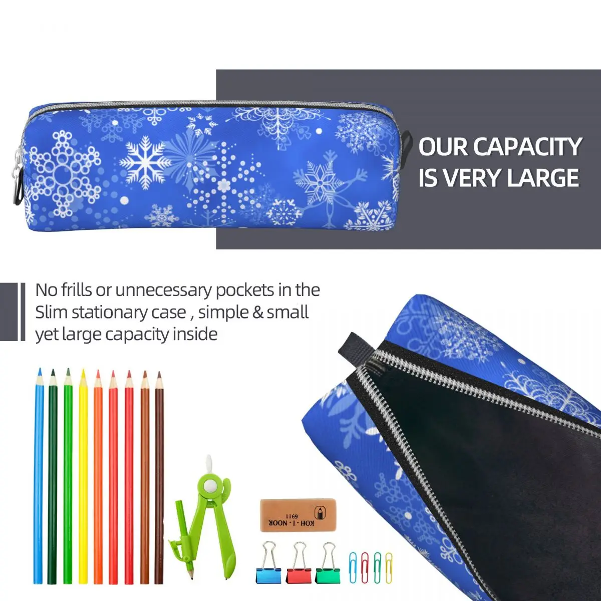 Синий пенал с рисунком снежинки, Рождественские пеналы, держатель ручки для студентов, большие сумки для хранения, школьные принадлежности, канцелярские принадлежности