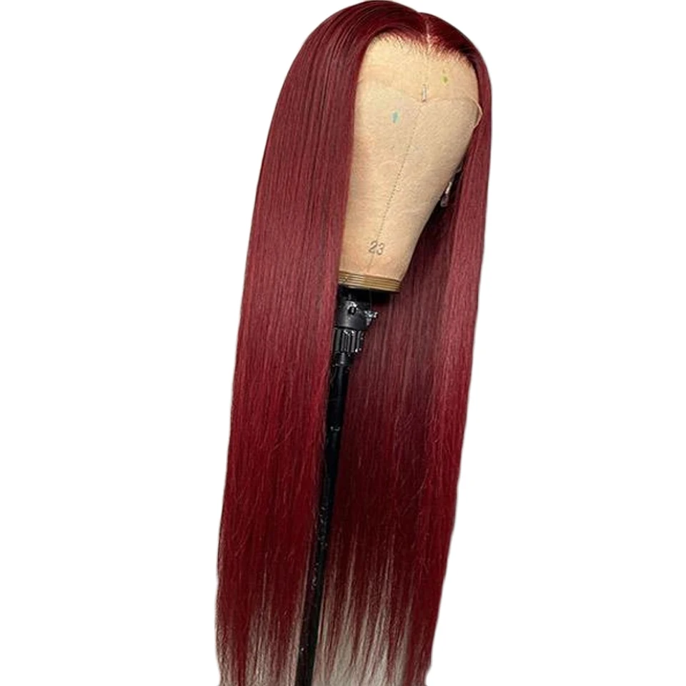 Бордовый парик из человеческих волос 99J Парик на кружеве с прямыми волосами Парики с кружевной частью Из человеческих волос Парик Реми Боб Малайзийские парики на кружеве