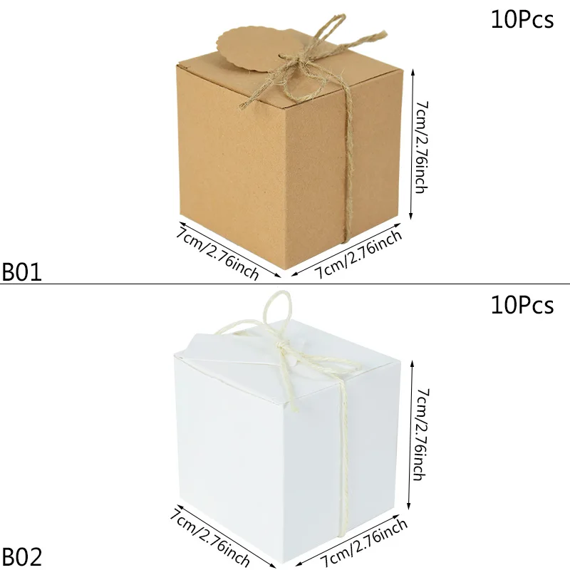 квадратная коробка из Крафт-бумаги 10шт, Коробка для свадебных подарков, Подарочная упаковка с веревкой, Детский душ, Вечеринка по случаю Дня рождения, Коробки для шоколадных конфет и драже.