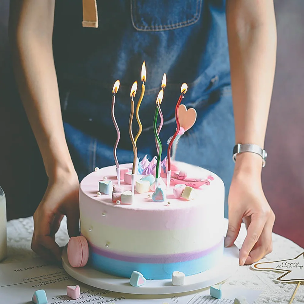 Изогнутая нить Радужная свеча Дети С Днем Рождения Украшение торта Принадлежности для вечеринки Свечи для торта на День рождения Топпер для торта