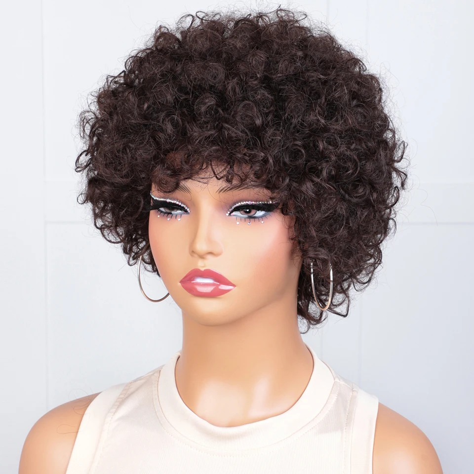 Гладкие перуанские натуральные коричневые афро-кудрявые парики из человеческих волос 