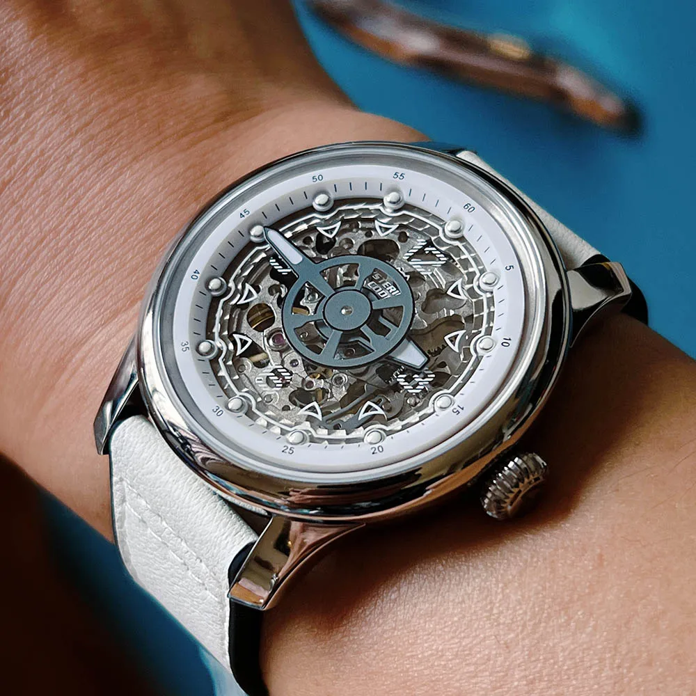Мужские часы Mystery Code Titanium 40 мм с автоматическим скелетонирующим механизмом и роскошным гипоаллергенным светящимся водонепроницаемым сапфиром