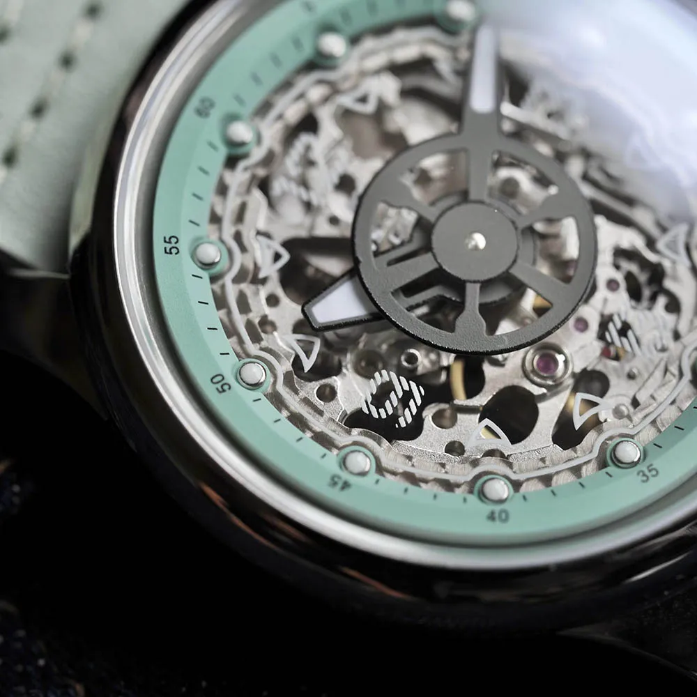 Мужские часы Mystery Code Titanium 40 мм с автоматическим скелетонирующим механизмом и роскошным гипоаллергенным светящимся водонепроницаемым сапфиром
