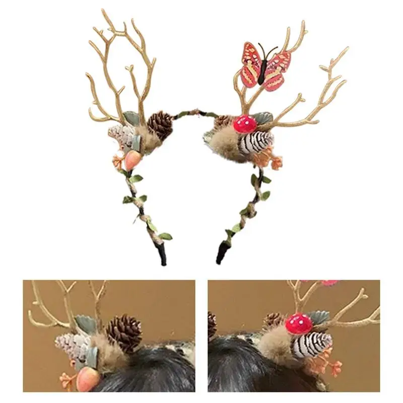 Рождественская повязка на голову с оленем, Регулируемая цветочная гирлянда, повязка на голову для девочек, цветочная корона, декор головного убора для свадьбы, Рождественской вечеринки