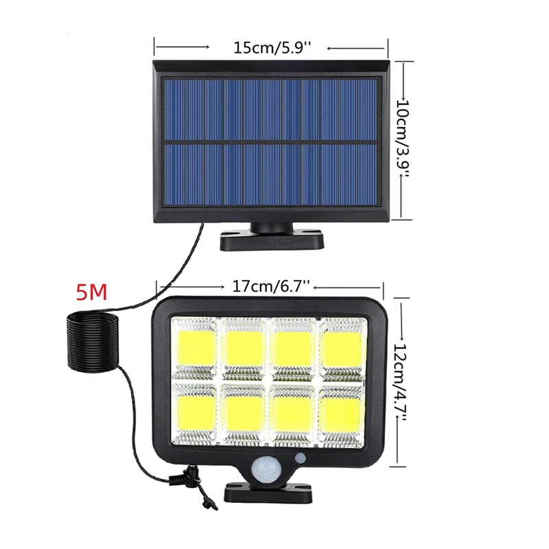 2X 160 COB Солнечный светильник с датчиком движения на открытом воздухе, настенный светильник с солнечным светом для сада, гаража, подъездной дорожки, забора крыльца