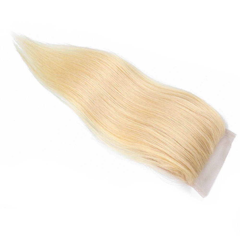кружевная застежка 4x4 613 Медовая блондинка 13x4 Кружева из человеческих волос спереди Со светло-коричневым швейцарским кружевом, свободная часть предварительно выщипана