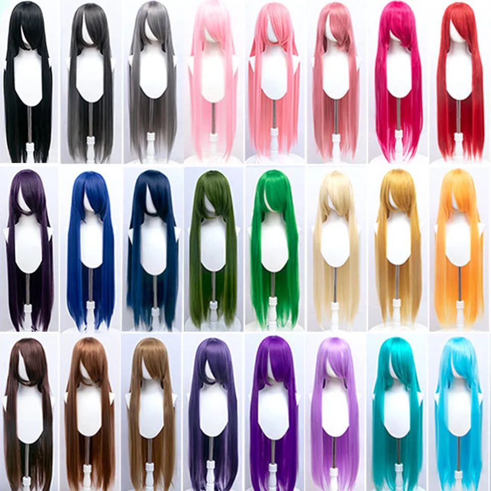 AOSIWIG Синтетический длинный Прямой Розовый парик, накладные волосы для косплея, Лолита, Желтый, синий, Фиолетовый, Красный, натуральные накладные повседневные парики
