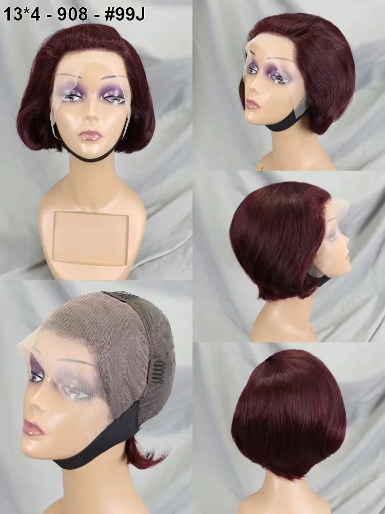 Парики с коротким каре, Бразильские парики Remy с прямой стрижкой Пикси, человеческие волосы, Прозрачные парики с кружевной фронтальной частью 13х4 для черных женщин, цветные волосы