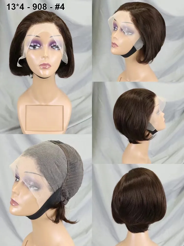 Парики с коротким каре, Бразильские парики Remy с прямой стрижкой Пикси, человеческие волосы, Прозрачные парики с кружевной фронтальной частью 13х4 для черных женщин, цветные волосы