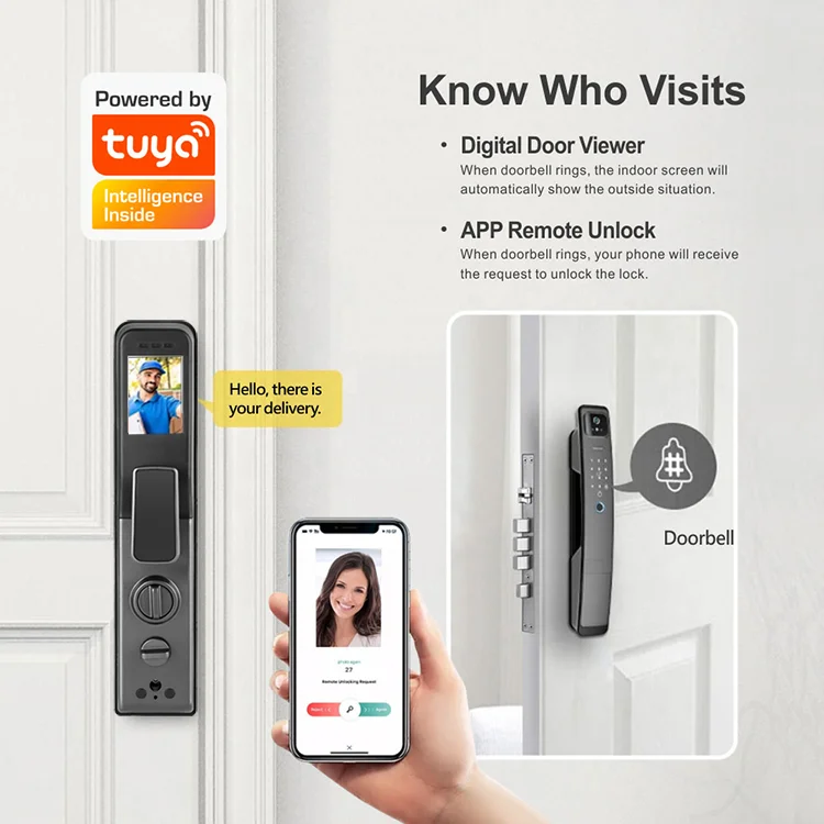 Новейший хит продаж, деревянная дверь, распознавание лица, отпечаток пальца, умный цифровой дверной замок Tuya WiFi с камерой