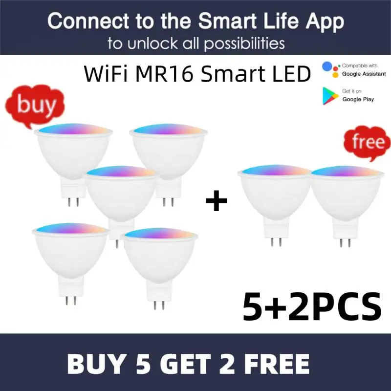 WiFi MR16 Умная светодиодная лампа 12V RGBCW с регулируемой яркостью, Tuya 5W, Точечная подсветка, меняющая цвет, умный дом