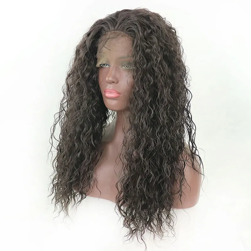 Потрясающая модель, свободные вьющиеся синтетические парики на кружеве, Бесклеевые Предварительно выщипанные детские волосы, Высококачественное термостойкое волокно для чернокожих женщин