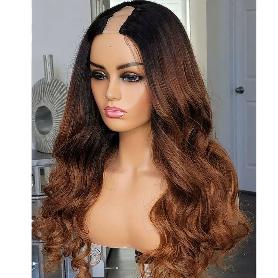 Омбре U-образный парик из человеческих волос Remy объемная волна бесклеевой V-образный парик полностью машинный, изготовленный с зажимами для модных женщин