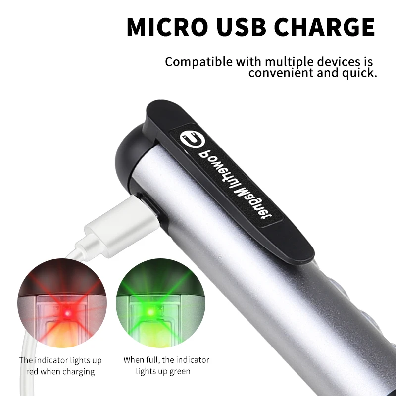 USB Перезаряжаемый Мини светодиодный фонарик с зажимом-магнитом, Рабочий фонарь, Портативный Аварийный фонарь Type-C, Водонепроницаемый фонарик
