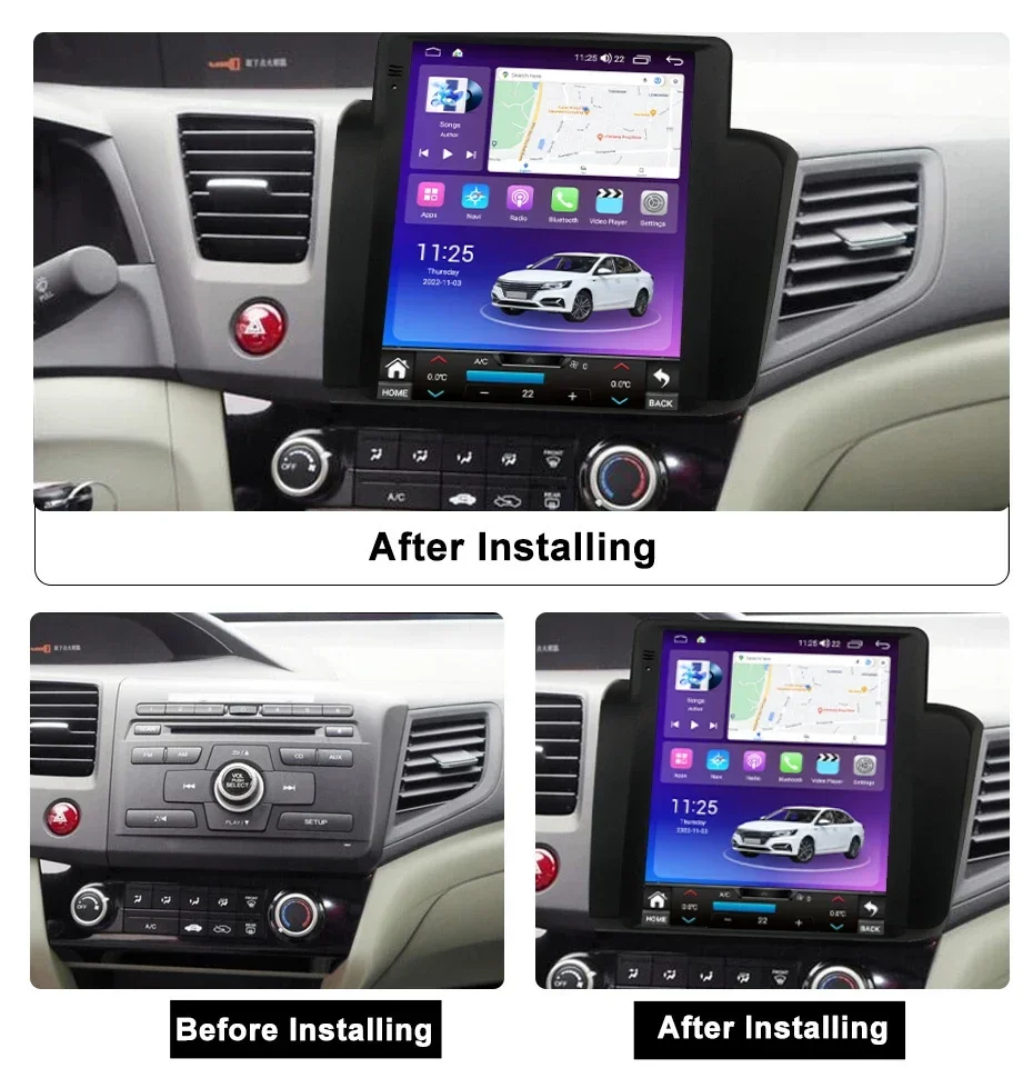 Экран в стиле Tesla Android Auto для Honda Civic 2012 2013 2014 2015, автомобильный радиоприемник Android, мультимедийный плеер, навигация для Carplay