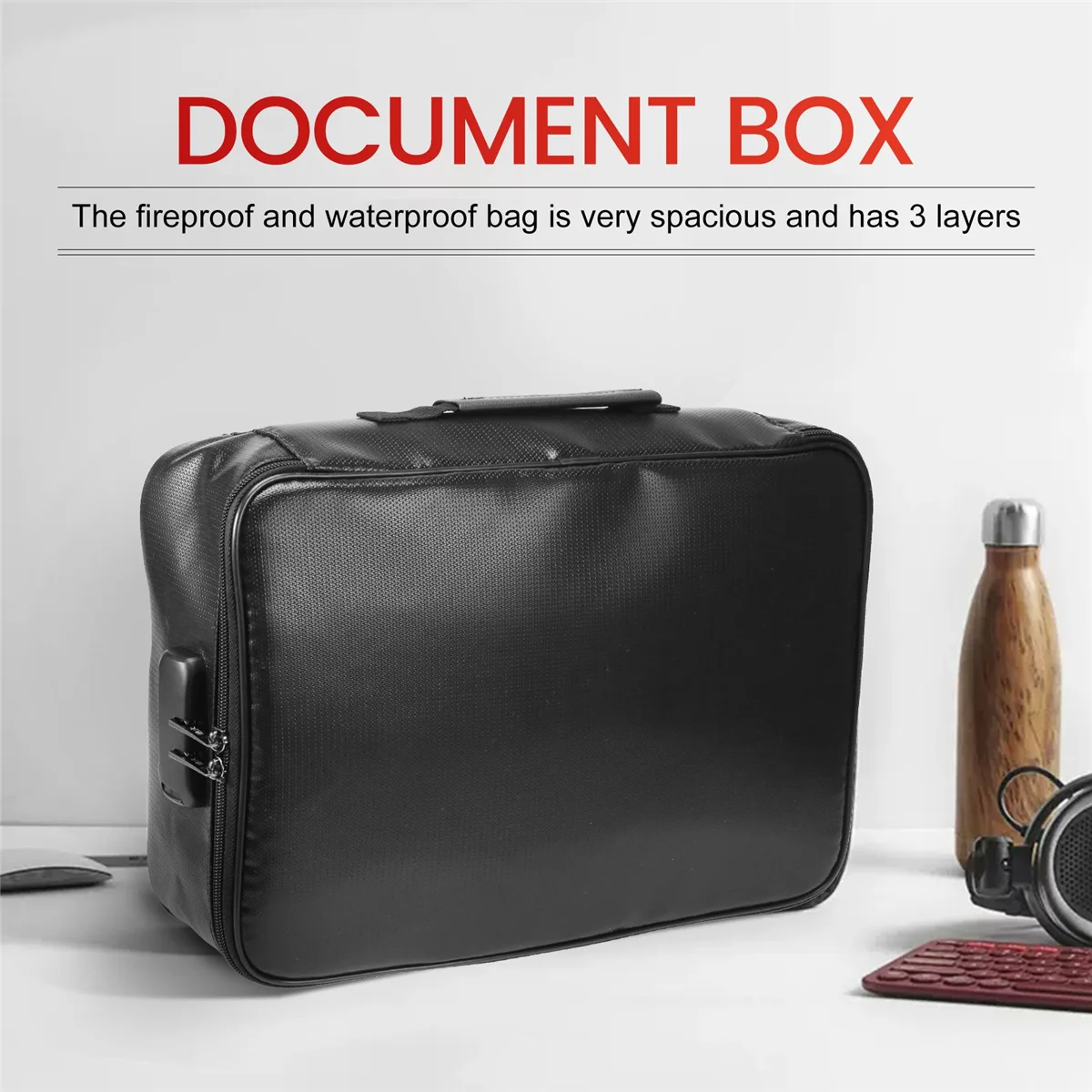 Огнестойкая сумка для документов с замком, водонепроницаемый органайзер для документов с ручкой, сейф для документов в домашнем офисе, Фото
