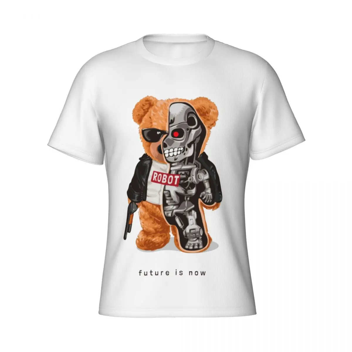 Футболка с плюшевым мишкой-роботом и пистолетом, мужская футболка Future Is Now, винтажная спортивная одежда, футболки, летние модные футболки, дизайнерская одежда оверсайз