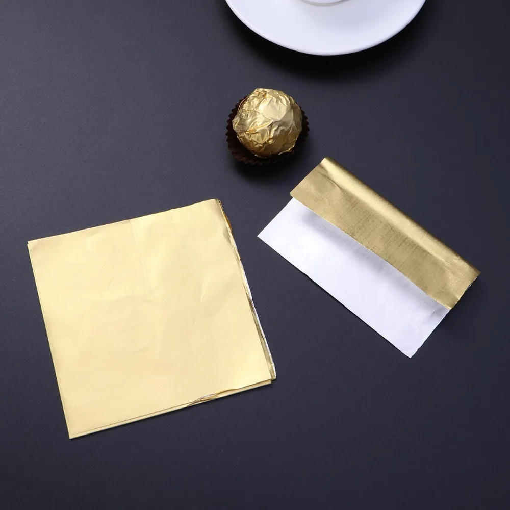 300шт 10 x 10 см Утолщенная Золотая Шоколадная упаковка из фольги для конфет Бумага для тиснения алюминиевой фольгой